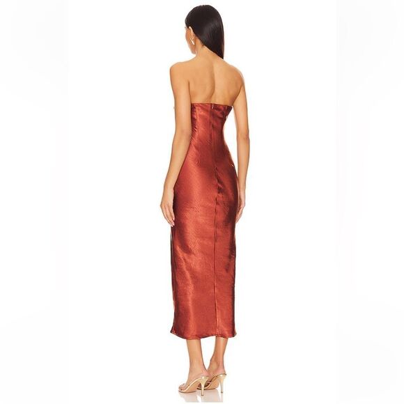 NWT More To Come Emma Strapless Maxi Dress Chocolate satin strapless Revolve S - Picture 3 of 8